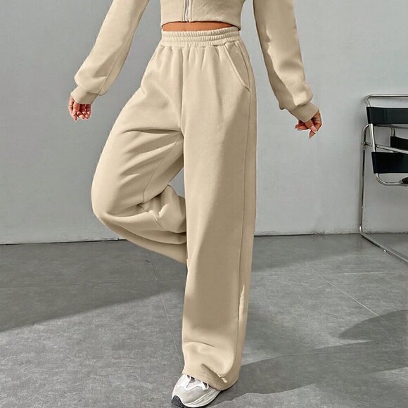 Khaki Casual Women's Zipper Front Hoodie And Pants Set - Picture 4 of 7